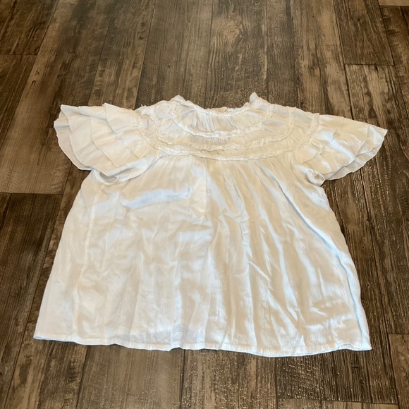 EUC, Maeve by Anthropologie, White short sleeve Ruffle Yoke Blouse, Size Small - Picture 2 of 6